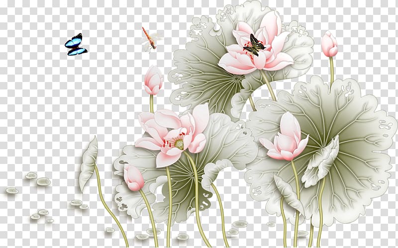 Ink wash painting Cartoon, Hand-painted lotus lotus transparent background PNG clipart