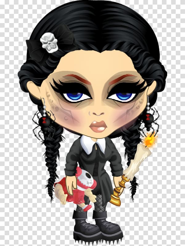 Cartoon Black hair Figurine, Wednesday Addams transparent background PNG clipart