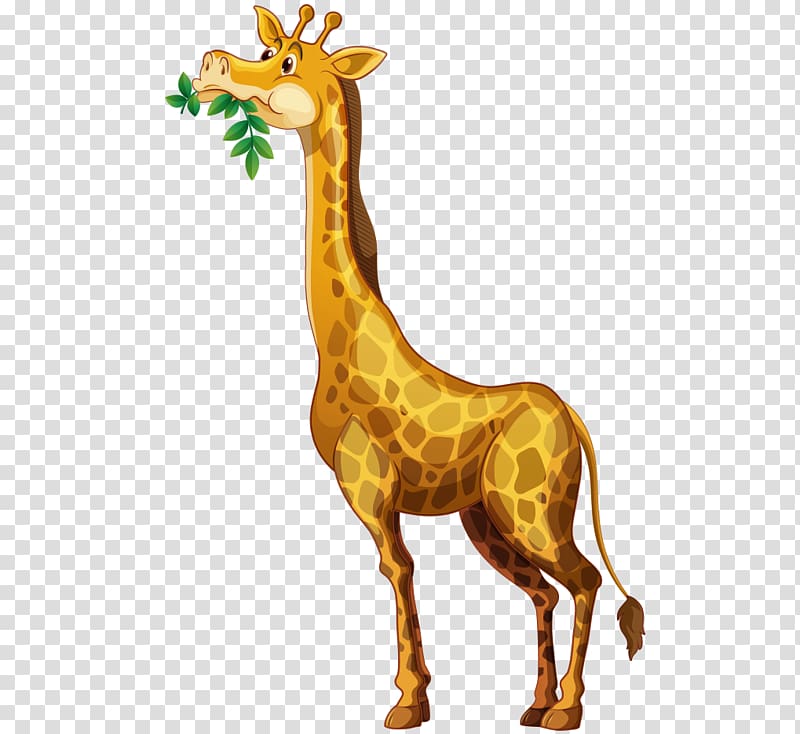 beige giraffe illustration, Giraffe Eating Illustration, Hand-painted cartoon giraffe grazing transparent background PNG clipart