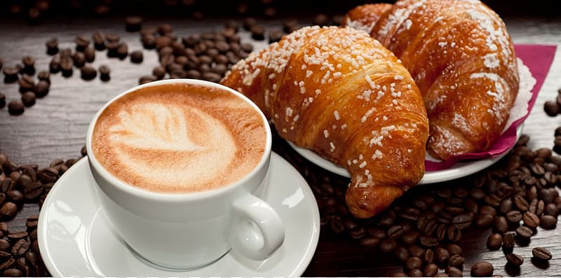 Cappuccino Coffee Cafe Breakfast Croissant, Сroissant transparent background PNG clipart