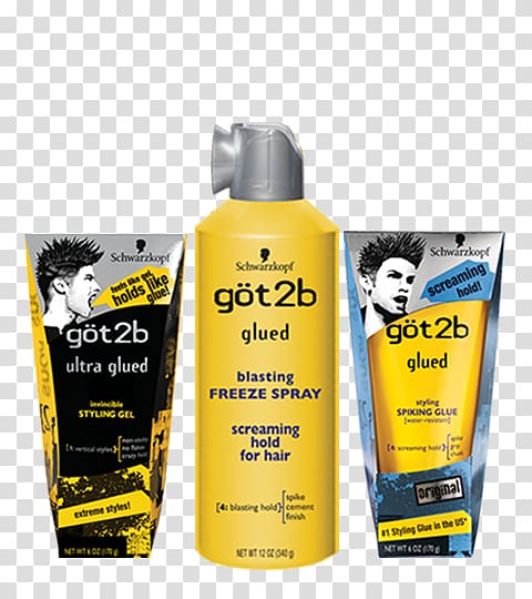 göt2b Ultra Glued Invincible Styling Gel Lace wig göt2b Glued Spiking Glue göt2b Glued Blasting Freeze Spray, fade haircuts for men transparent background PNG clipart