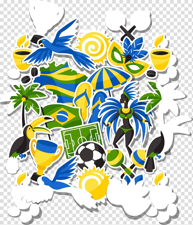 Brazil illustration, Rio de Janeiro FIFA World Cup Brazilian Carnival , Brazil Rio tropical elements transparent background PNG clipart