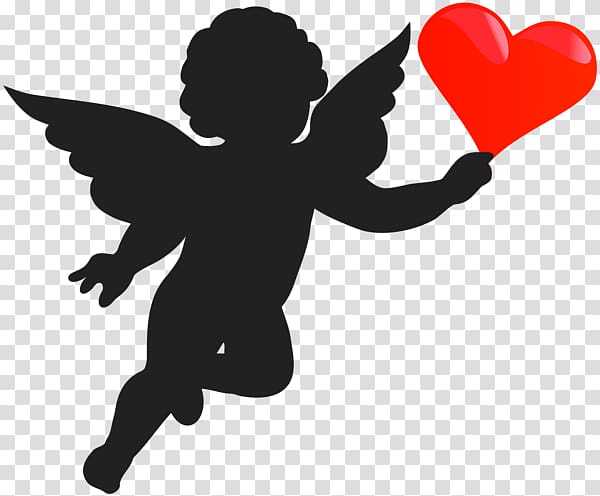 Psyche Revived by Cupid\'s Kiss Silhouette Cherub, Heart silhouette transparent background PNG clipart