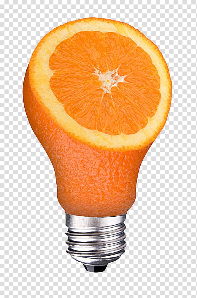 Incandescent light bulb Orange Electric light, Creative fruit bulb transparent background PNG clipart