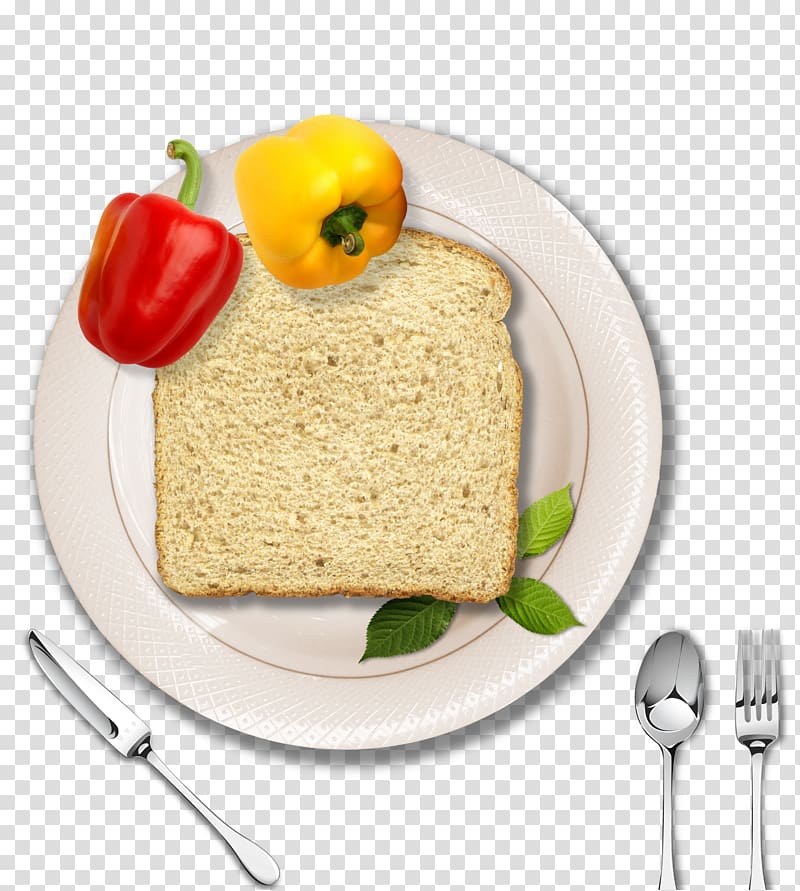 Toast Breakfast Bread Fork, Powder white plate transparent background PNG clipart