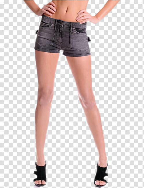 Shorts Jeans Low-rise Sandal Leg, Female gray shorts black sandals legs close-up transparent background PNG clipart