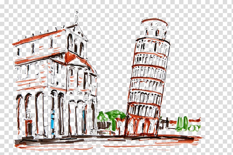Leaning Tower of Pisa Drawing Italy Architecture, Famous Buildings transparent background PNG clipart