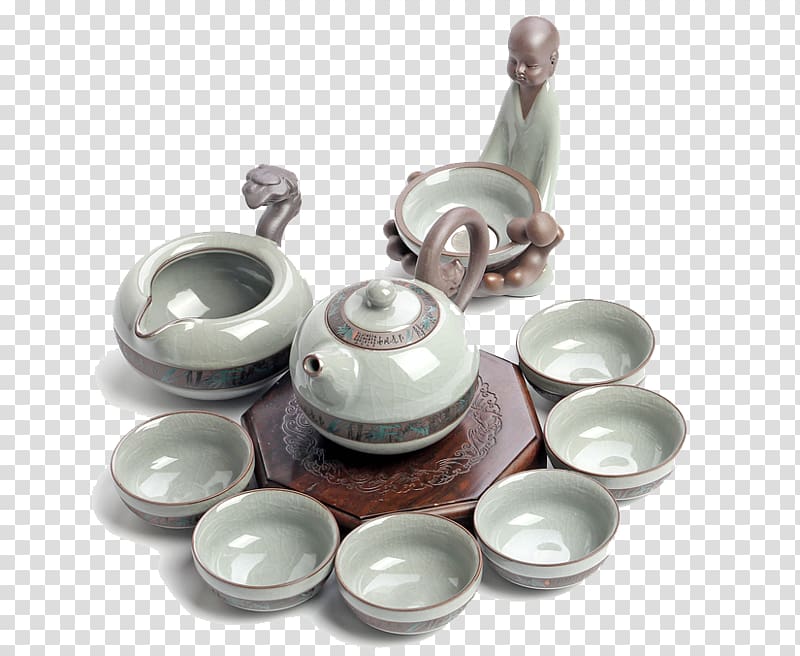 Teapot Porcelain Teaware, Set of ceramic tea set Kung Fu Tea Ru Ge opening piece tea sets tea cup teapot gift box transparent background PNG clipart