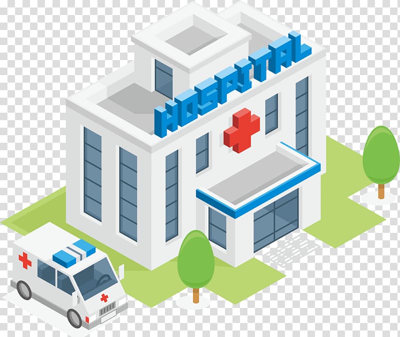 white and blue hospital and ambulance illustration, Hospital , Ambulance element transparent background PNG clipart
