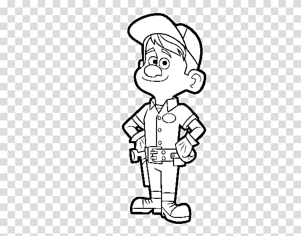 Fix-It Felix Coloring book Black and white King Candy Drawing, wreck it ralph transparent background PNG clipart