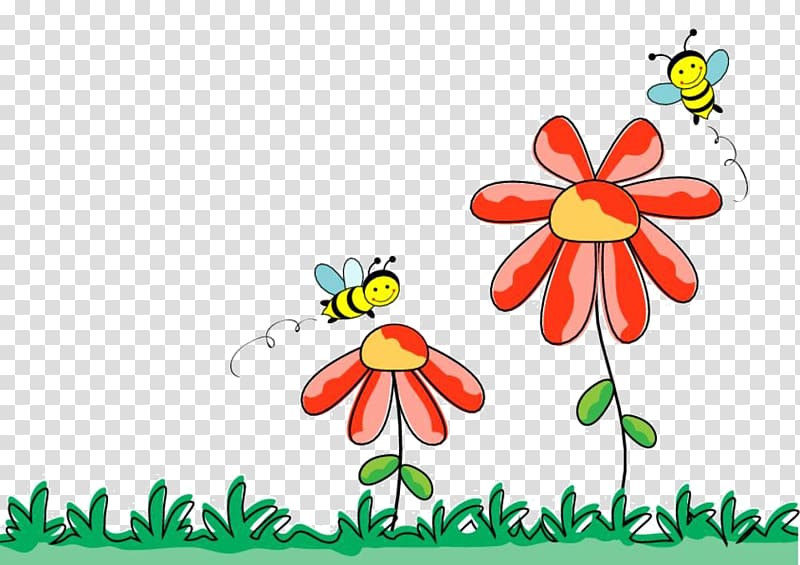 Bee , Cartoon grass flowers transparent background PNG clipart
