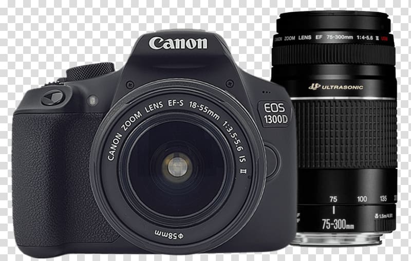 Digital SLR Canon EOS 1300D Canon EOS 750D Canon EF-S 18–55mm lens Camera, Camera transparent background PNG clipart