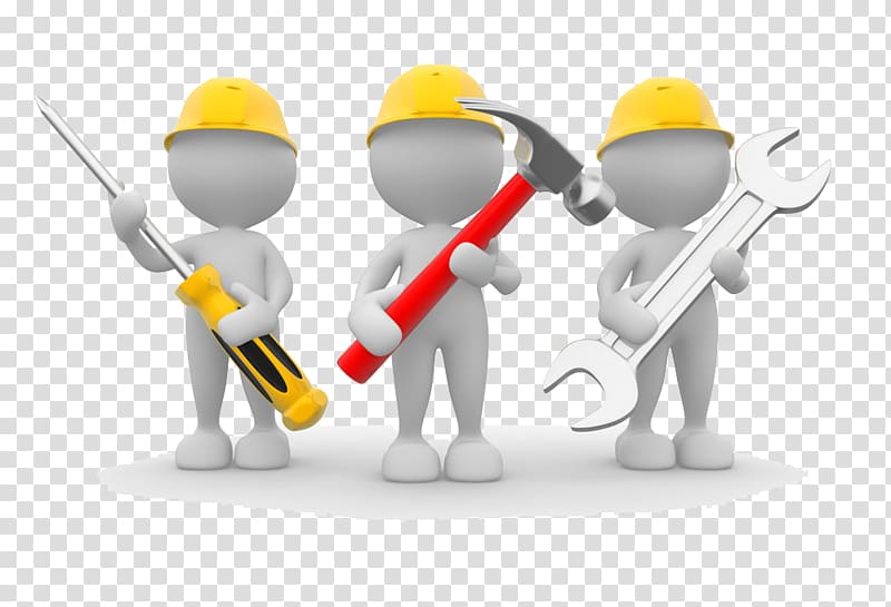 illustration of three men wearing hard hats and holding tools, Preventive maintenance Service Construction worker Business, Maintenance 3D villain transparent background PNG clipart