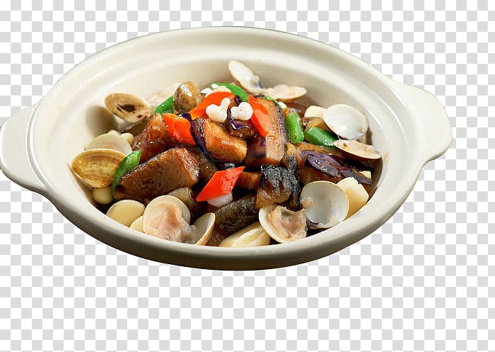 Seafood Clam Asian cuisine Eggplant jam Chinese cuisine, Seafood eggplant transparent background PNG clipart