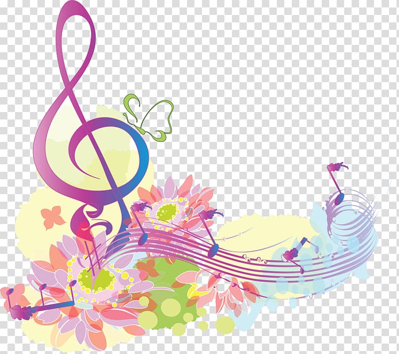 Musical note Clef, Flowers and music symbol , notes colored illustration transparent background PNG clipart
