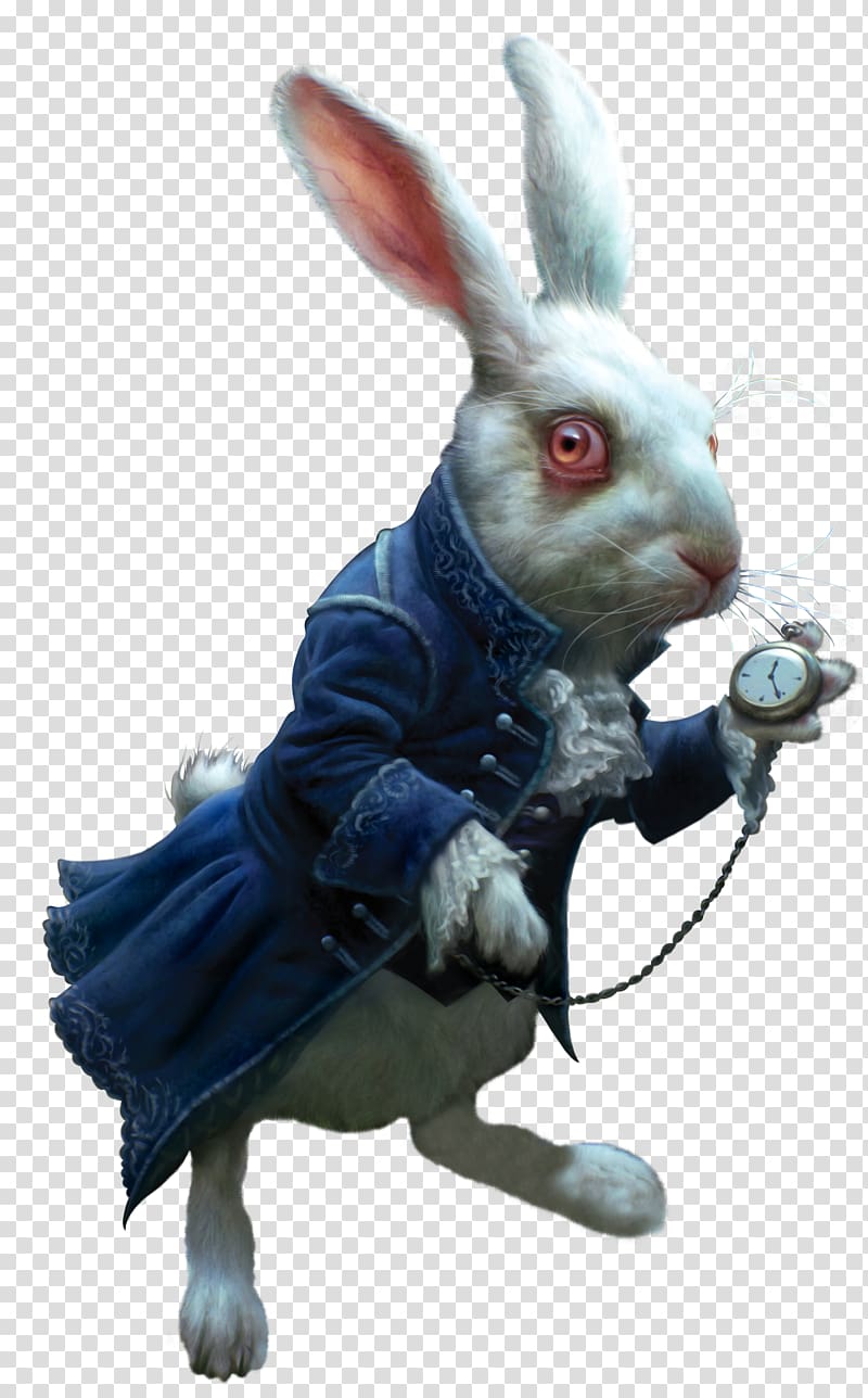 rabbit wearing coat and holding pocket watch, Alices Adventures in Wonderland The Mad Hatter Through the looking glass. Cheshire Cat, Western Magic Dark embellishment,rabbit transparent background PNG clipart