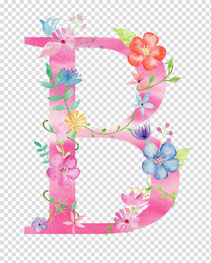 pink and multicolored floral B illustration, Poster, Flowers letter B transparent background PNG clipart