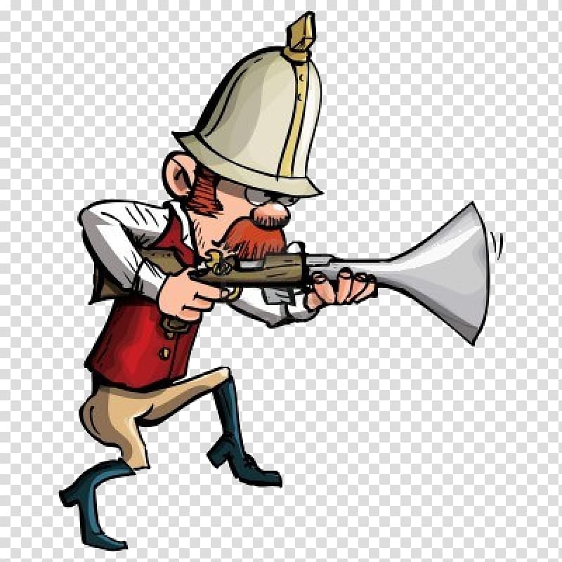 musketeer pointing musket illustration, Hunting Cartoon , hunter transparent background PNG clipart