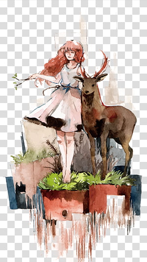 a detailed anime drawing of a ((pink)) deer with yellow eyes that gives off  a aura of grace with large heart-shaped antlers dashing through a meadow by  itself - SeaArt AI