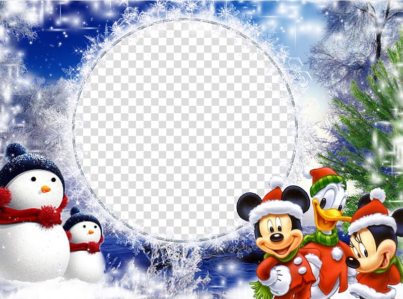 Mickey Mouse, Donald Duck and snowmen illustration, frame Christmas New Year, Mood Frame transparent background PNG clipart