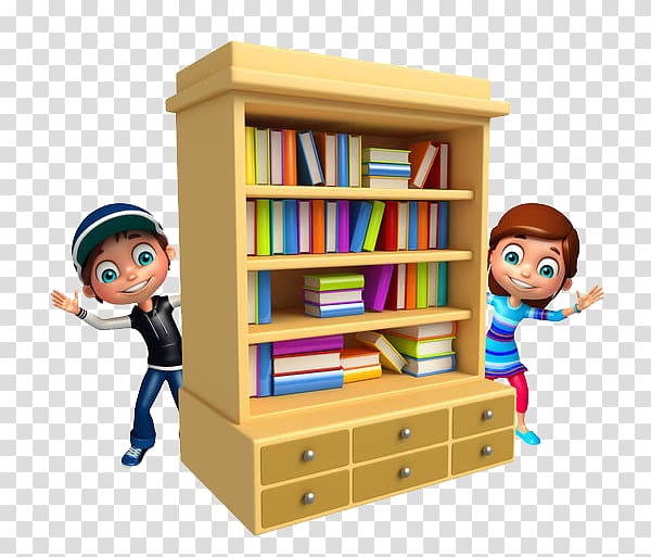 illustration Shelf Illustration, A child pushing a bookshelf transparent background PNG clipart
