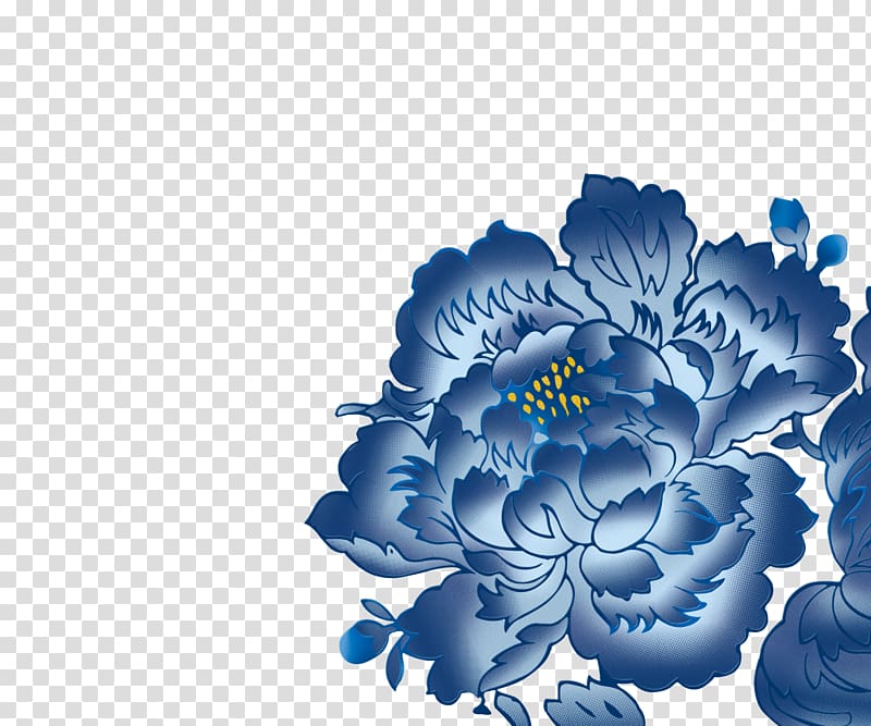 Moutan peony Blue and white pottery , peony transparent background PNG clipart