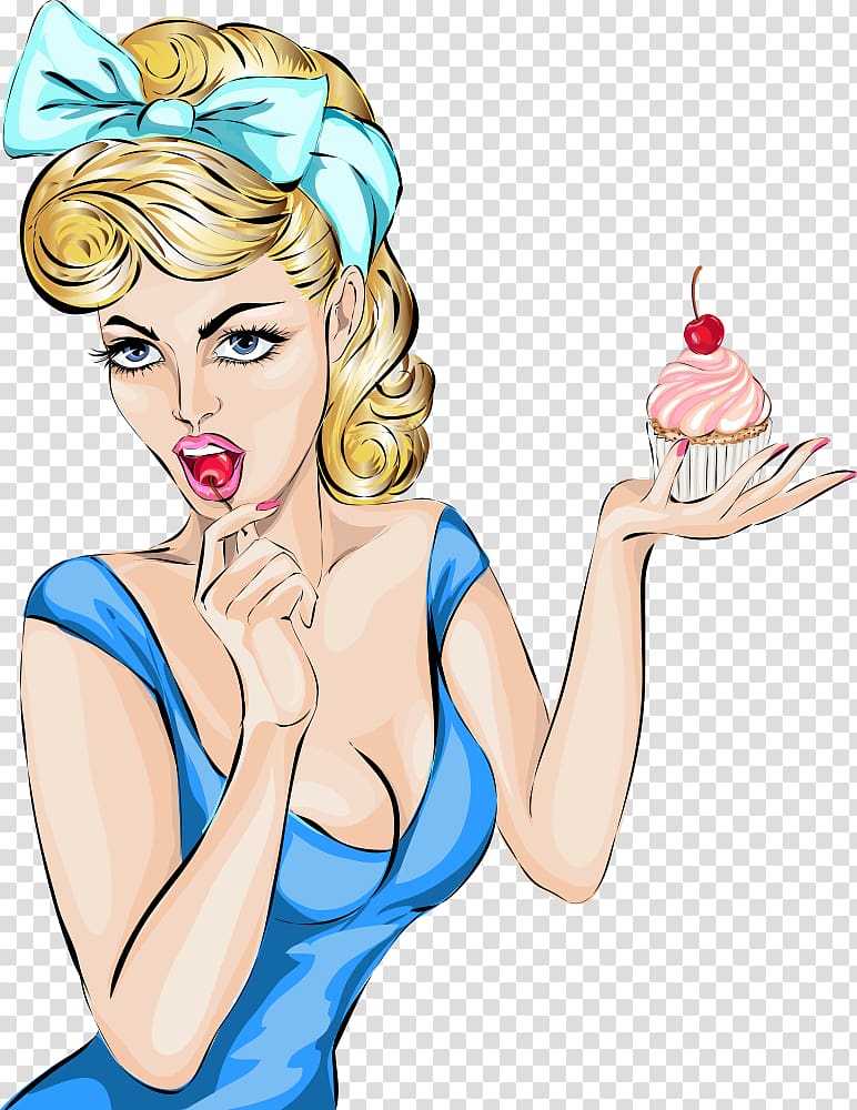 girl , Beauty Illustration, Eat cherry Flirty transparent background PNG clipart