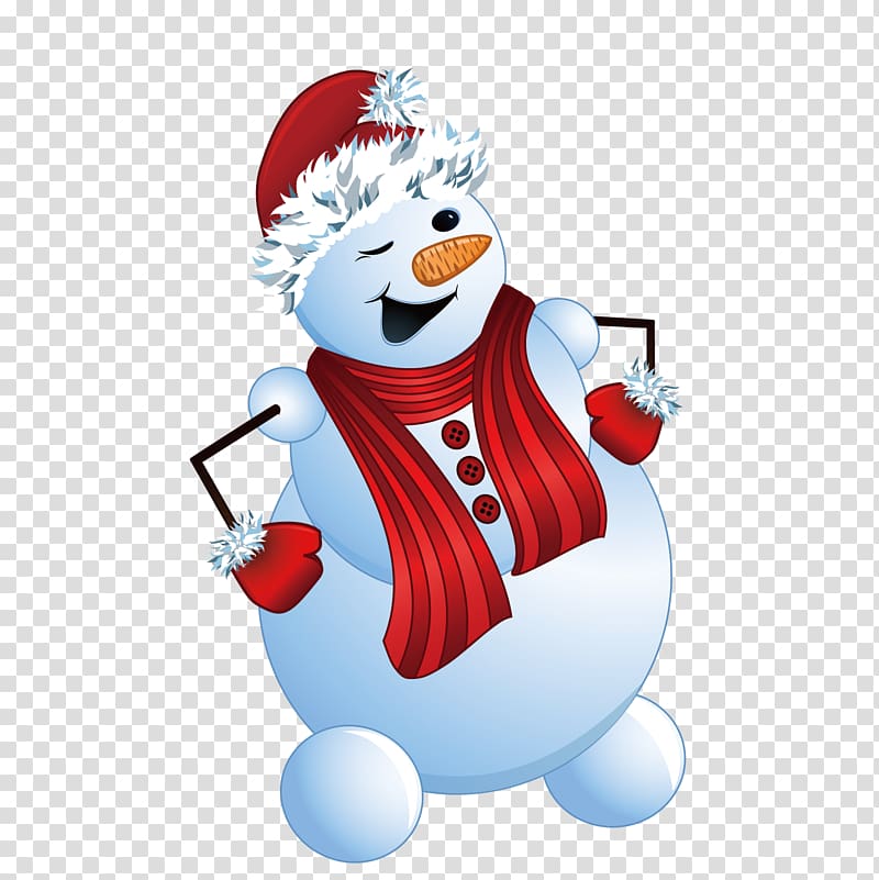 Cartoon Winter Snowman, Wearing a Christmas hat snowman transparent background PNG clipart
