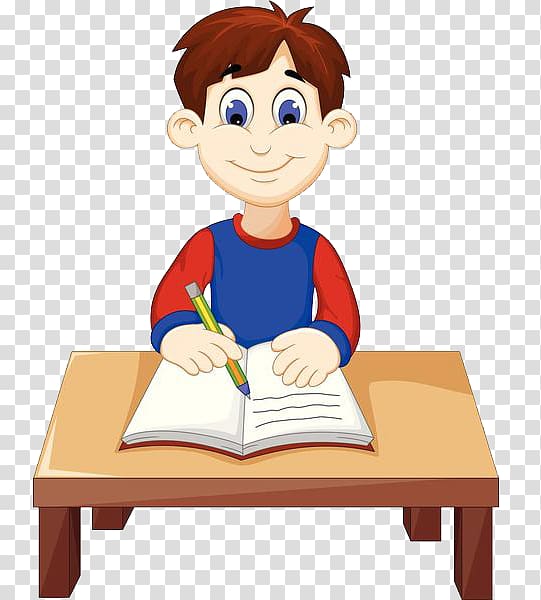 boy sitting by the table writing illustration, Writing Cartoon Drawing Illustration, A boy sitting in a seat listening to a lecture transparent background PNG clipart