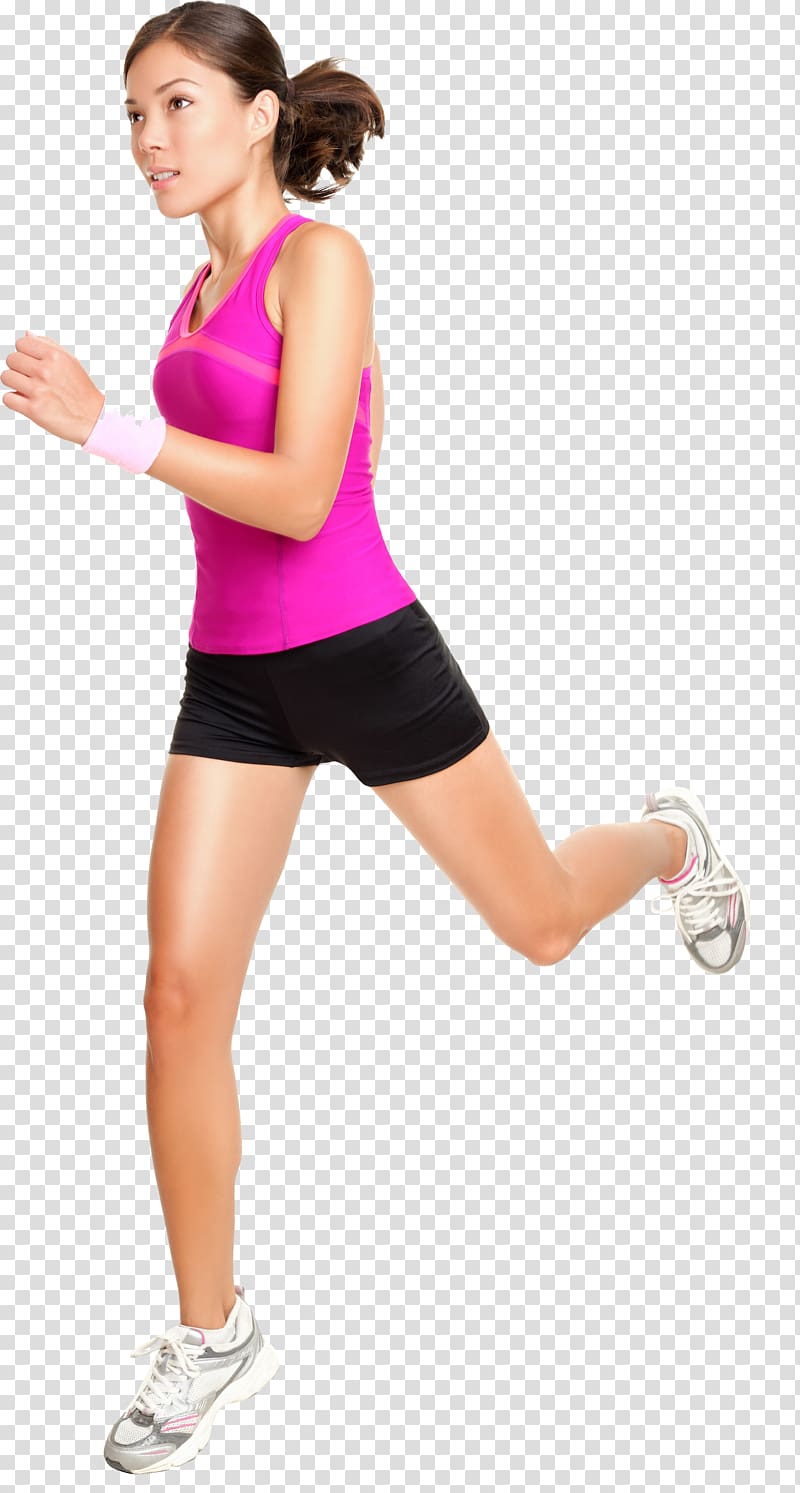 running woman wearing pink sport tank top, black shorts, and white sneakers, Running Woman Jogging , Running girl transparent background PNG clipart