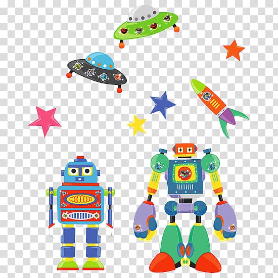 Wall decal Robot Sticker, Stars and UFO Robot transparent background PNG clipart