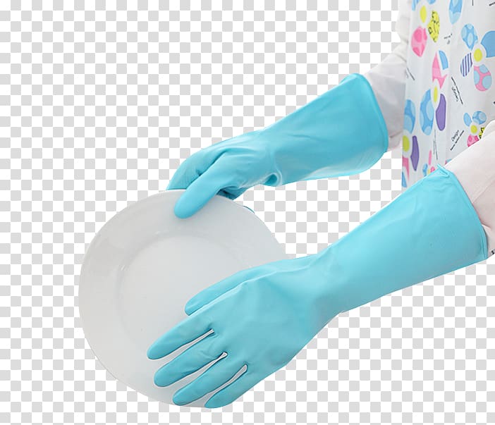 Rubber glove Natural rubber Clothing Laundry, Blue rubber dishwashing gloves transparent background PNG clipart