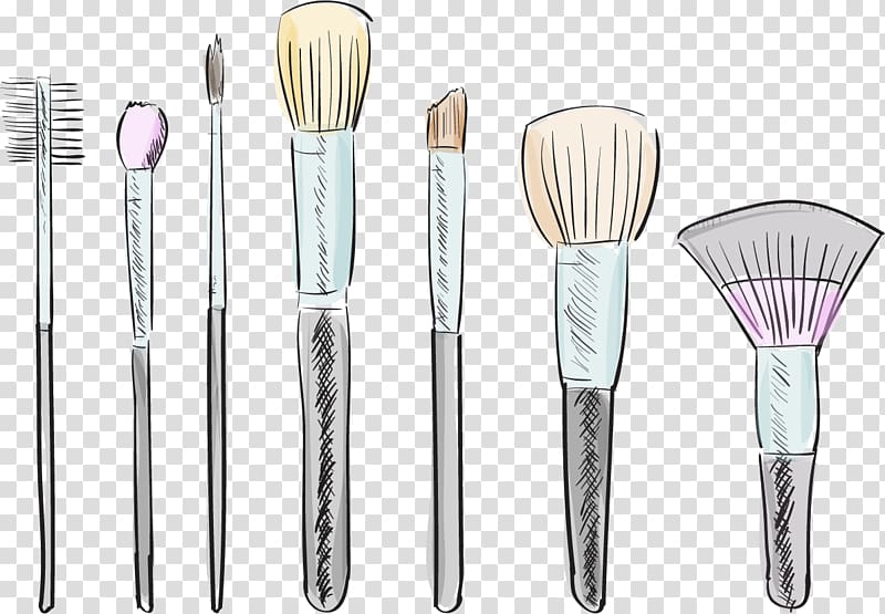 seven makeup brushes , Makeup brush Cosmetics Drawing Illustration, Hand-painted makeup brush transparent background PNG clipart