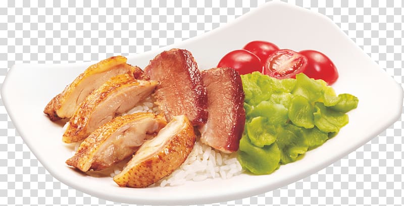 Red braised pork belly Char siu Hainanese chicken rice Risotto Barbecue chicken, Chi Hong chicken rice transparent background PNG clipart
