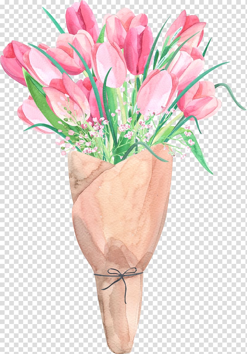 Floral design Watercolor painting Tulip , Wrapped up tulips transparent background PNG clipart