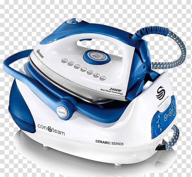 white and blue steam iron, Modern Steam Iron Swan transparent background PNG clipart