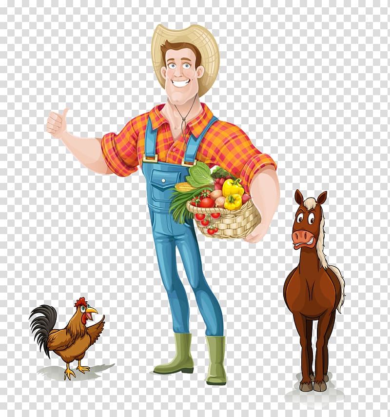 farmer,chicken, and horse , Agriculture Farmer Icon, Cartoon farmer transparent background PNG clipart