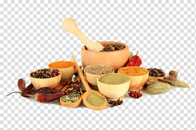 varieties of spice in brown bowls illustration, Indian cuisine Bangladeshi cuisine Dosa Food, SPICES transparent background PNG clipart