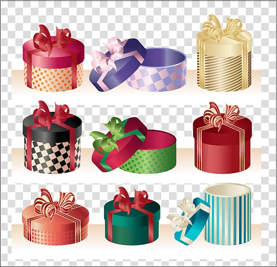 assorted gift box illustration, Gift wrapping Gift card , Round gift box transparent background PNG clipart