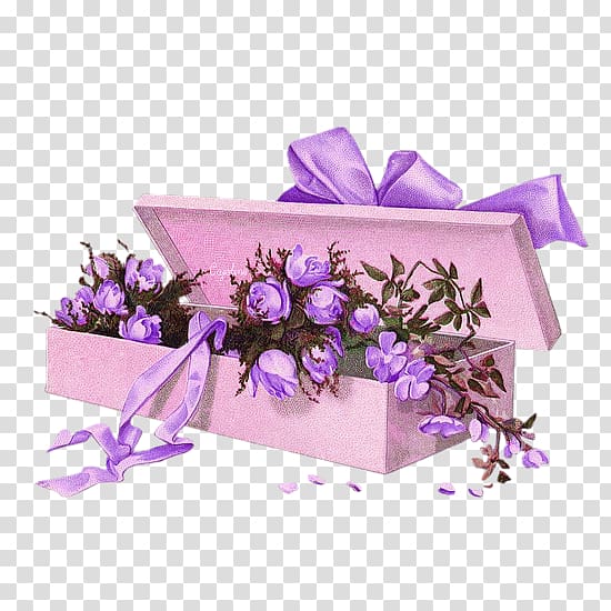 Paper Flower Rose Greeting card Box, Purple flowers bouquet gift box decoration pattern transparent background PNG clipart