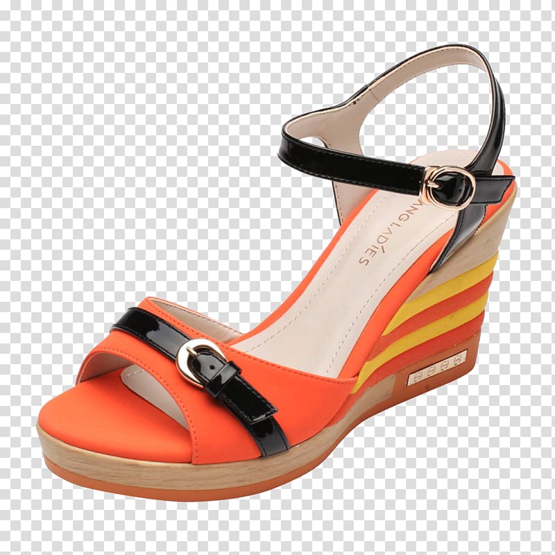 Shoe High-heeled footwear Sandal Wedge Clothing, Orange wedge shoes transparent background PNG clipart