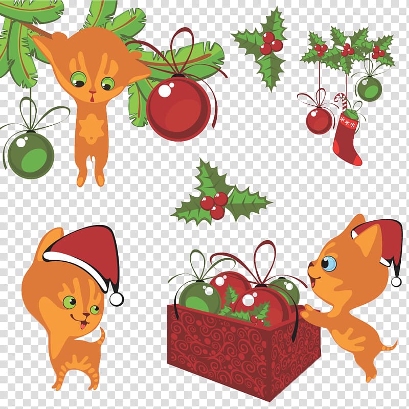 Cat Kitten Christmas Cartoon, Christmas kitten transparent background PNG clipart