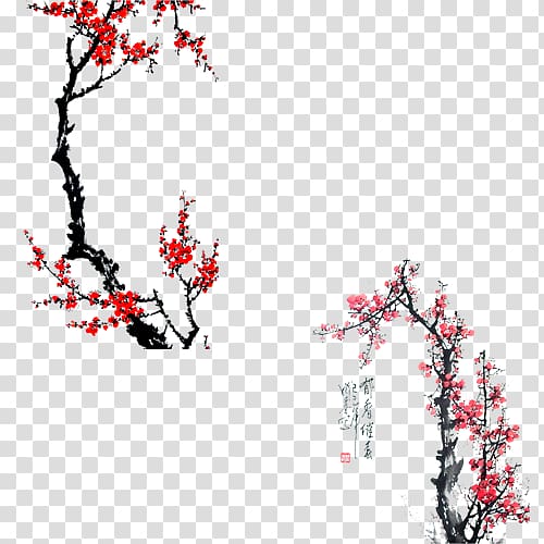 Ink wash painting Plum blossom Chinese painting Illustration, Plum Ink transparent background PNG clipart