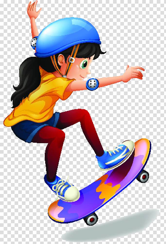 Skateboarding , Skateboard girl wearing a blue helmet transparent background PNG clipart