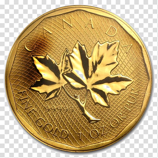 Gold coin Gold coin Canadian Gold Maple Leaf Royal Canadian Mint, coin transparent background PNG clipart