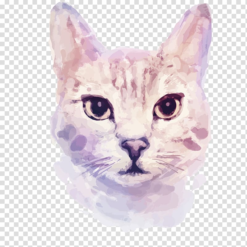 gray cat head illustration, Cat Kitten Watercolor painting Illustration, Cat hand painted transparent background PNG clipart