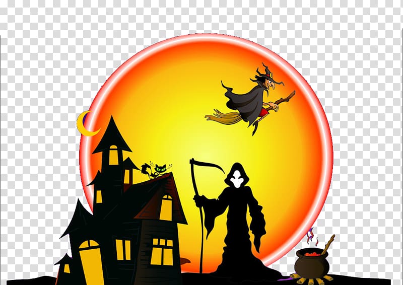 Halloween , Witch riding a broom transparent background PNG clipart
