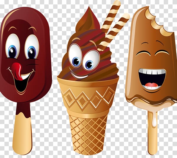 three chocolate ice creams , Ice cream cone Chocolate ice cream Gelato, Hand-painted cartoon ice cream transparent background PNG clipart