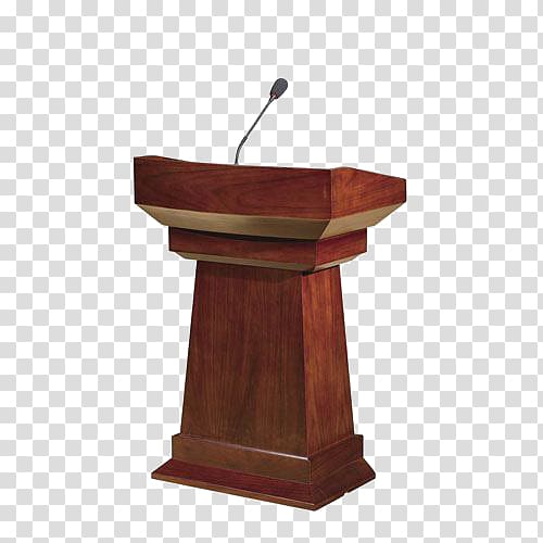 brown wooden stand, Podium Public speaking Furniture, Podium microphone transparent background PNG clipart