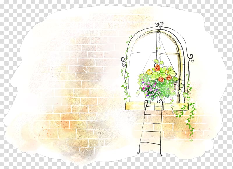 Window Watercolor painting Cartoon Illustration, Hanging on the windows of the flower basket accessories transparent background PNG clipart